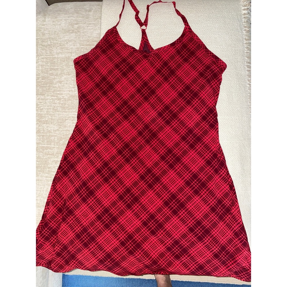 Outdoor Voices Red Plaid Racerback Dress